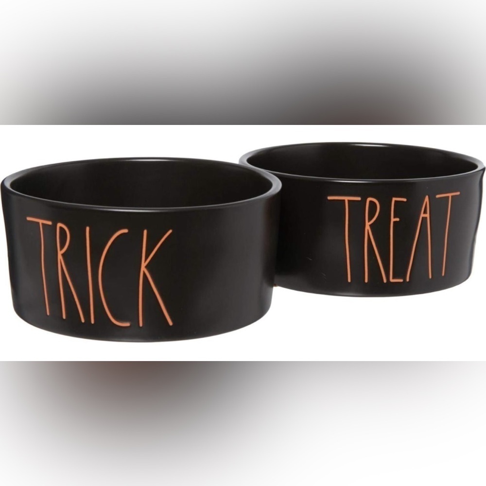 Rae Dunn Halloween “Tricks for Dog Treats” Jar & Trick/Treat Bowl Set – Black - Picture 3 of 4